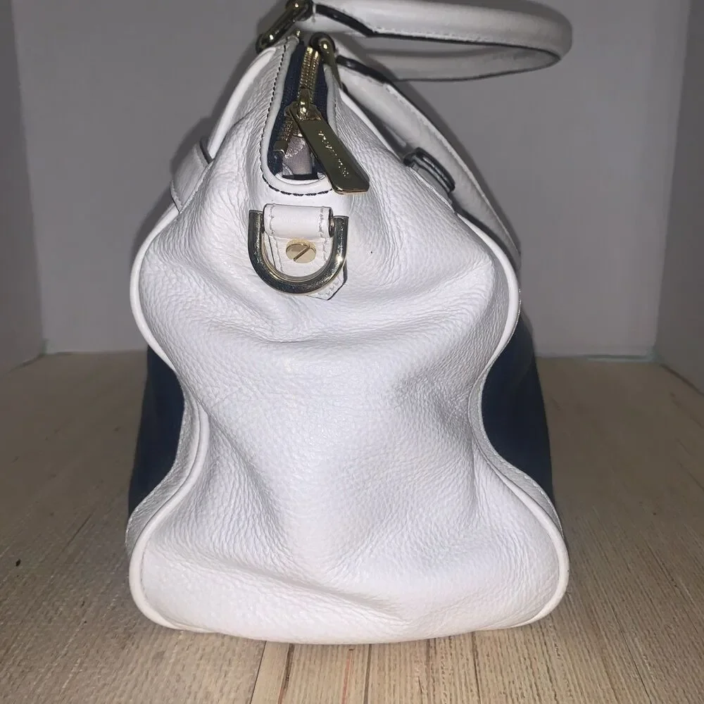 Michael Kors Color-Block Pebbled Leather Satchel/Crossbody Handbag Blue White